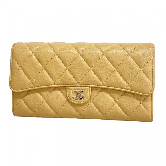 Chanel Matelasse Long Wallet in Caviar Leather, Beige, Women's, P1235911 - Picture 1 of 10